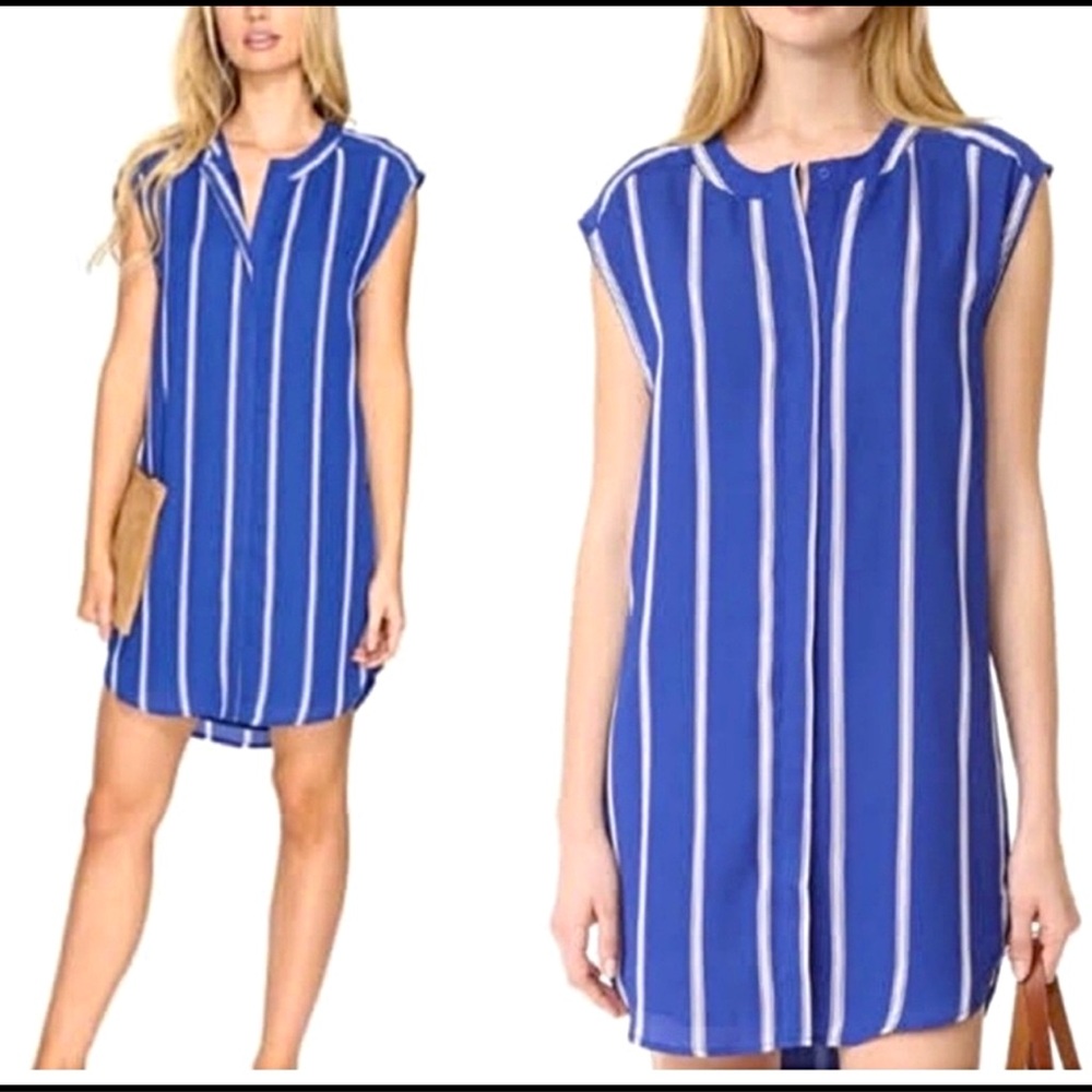 BB Dakota flowy tunic blue white striped sleeveless shirt dress button down